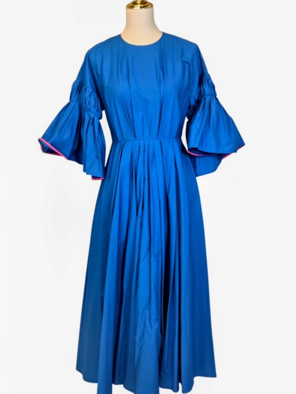 Roksanda Cobalt Blue Pleated w/ Pink Trim | N Bell-Sleeve NWT Midi Dress Size 4 - Picture 9 of 16